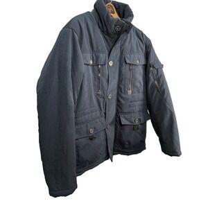 Yozai Mens L Dark Gray Quilted Puffer Jacket Fur Lined Winter Warm Coat